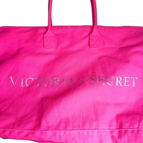 Victoria's Secret Handbags - VICTORIA’S SECRET Neon Pink Silver Logo Top Handles Weekender Travel Tote Bag